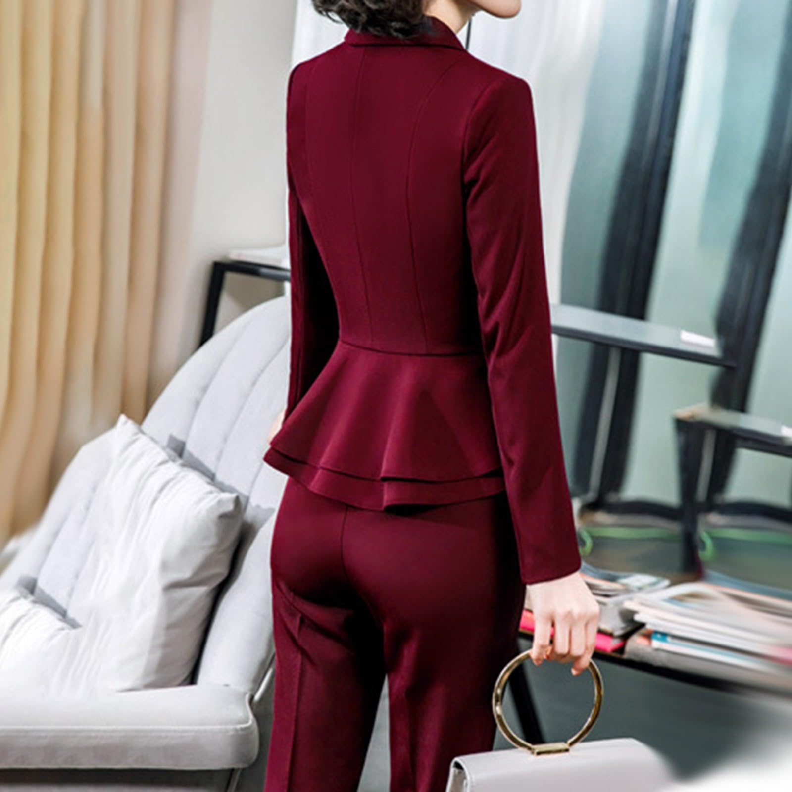 Completo Sportivo Inverno con Risvolto Dentellato, Set di Pantaloni da da Lavoro da Ufficio Slim Fit con Un Bottone Jogging Completa