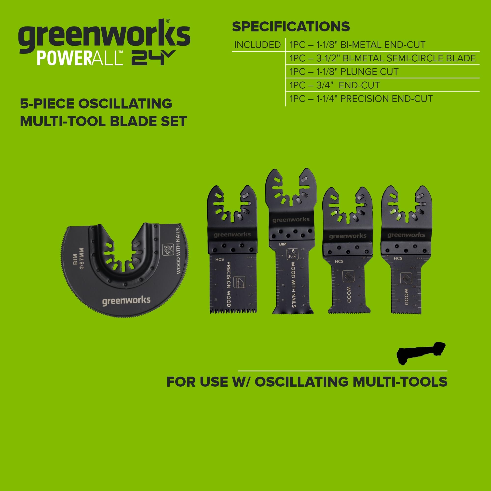 Greenworks Lot de 5 lames oscillantes multi-outils PA50204A1