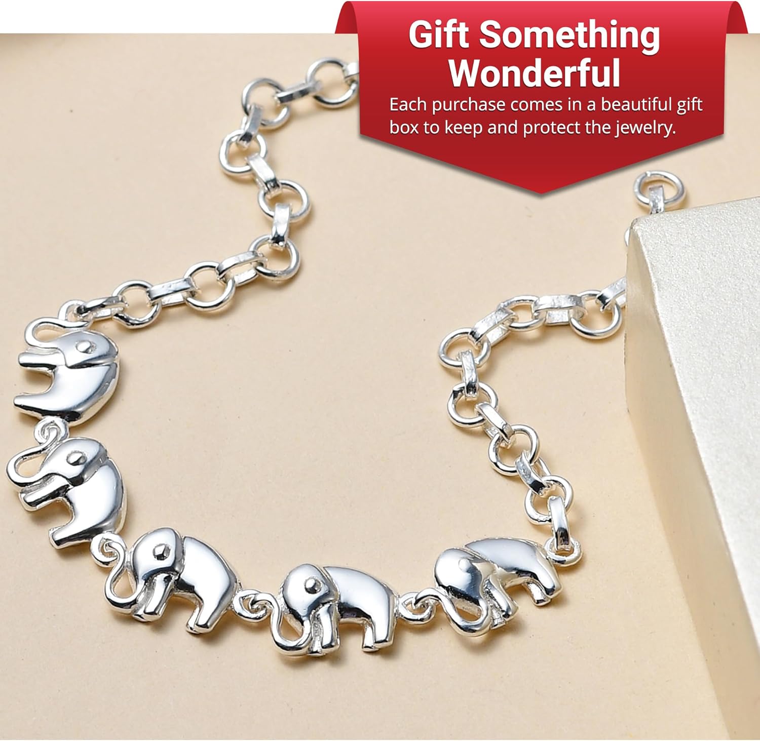 SHOP LC DELIVERING JOY Elephant Charm Bracelet in 925 Sterling Silver Bracelets for Women Trendy - Adjustable Link Cute Animal Jewelry Birthday Gifts for Her - Size 7.25 Inches - Image 6