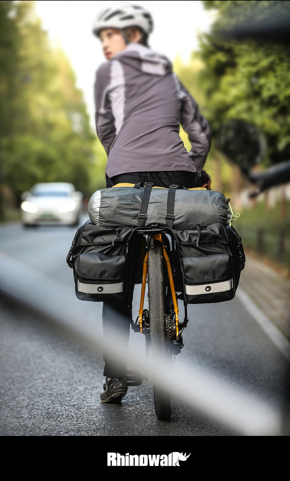 Rhinowalk Fahrradtaschen Gepäckträgertasche – wasserdichte Bike Doppeltasche 40L – Hinterradtasche für Trekking, Pendeln, Camping mit Regenhülle