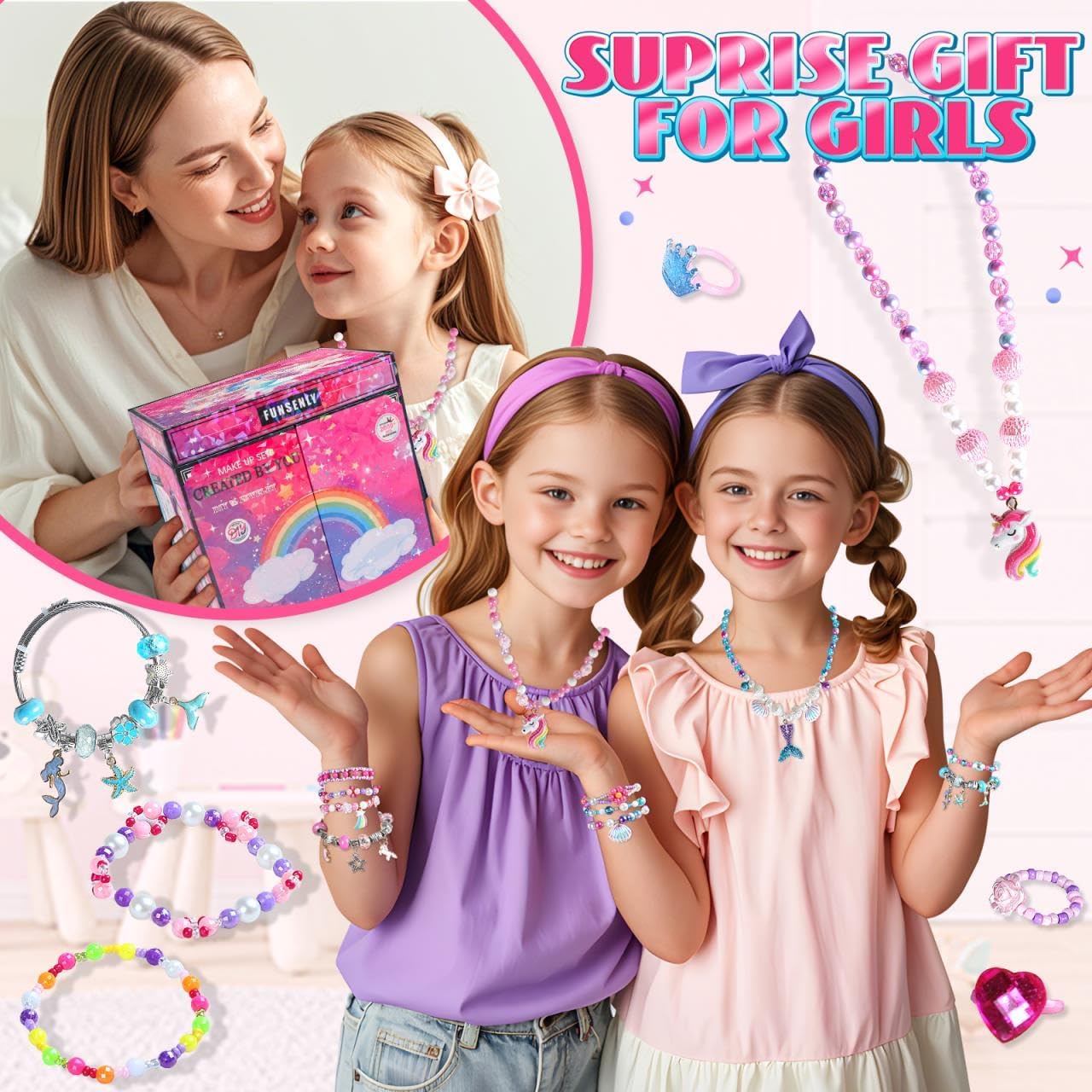FUNSENLY 2000pcs Charm Beads Bracelet Making Kit for Girls, Jewelry Making Kit for Girls 4-6 8-12, Arts and Crafts Toys for Kids Age 4-8 8-12