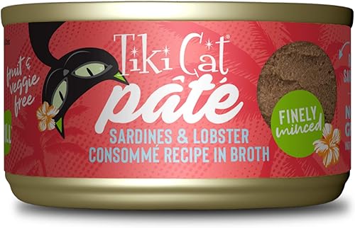 Tiki Cat Grill - Paté, sardinas y consomé de langosta, alto contenido en proteínas y 100% ingredientes no transgénicos, alimento húmedo para gatos