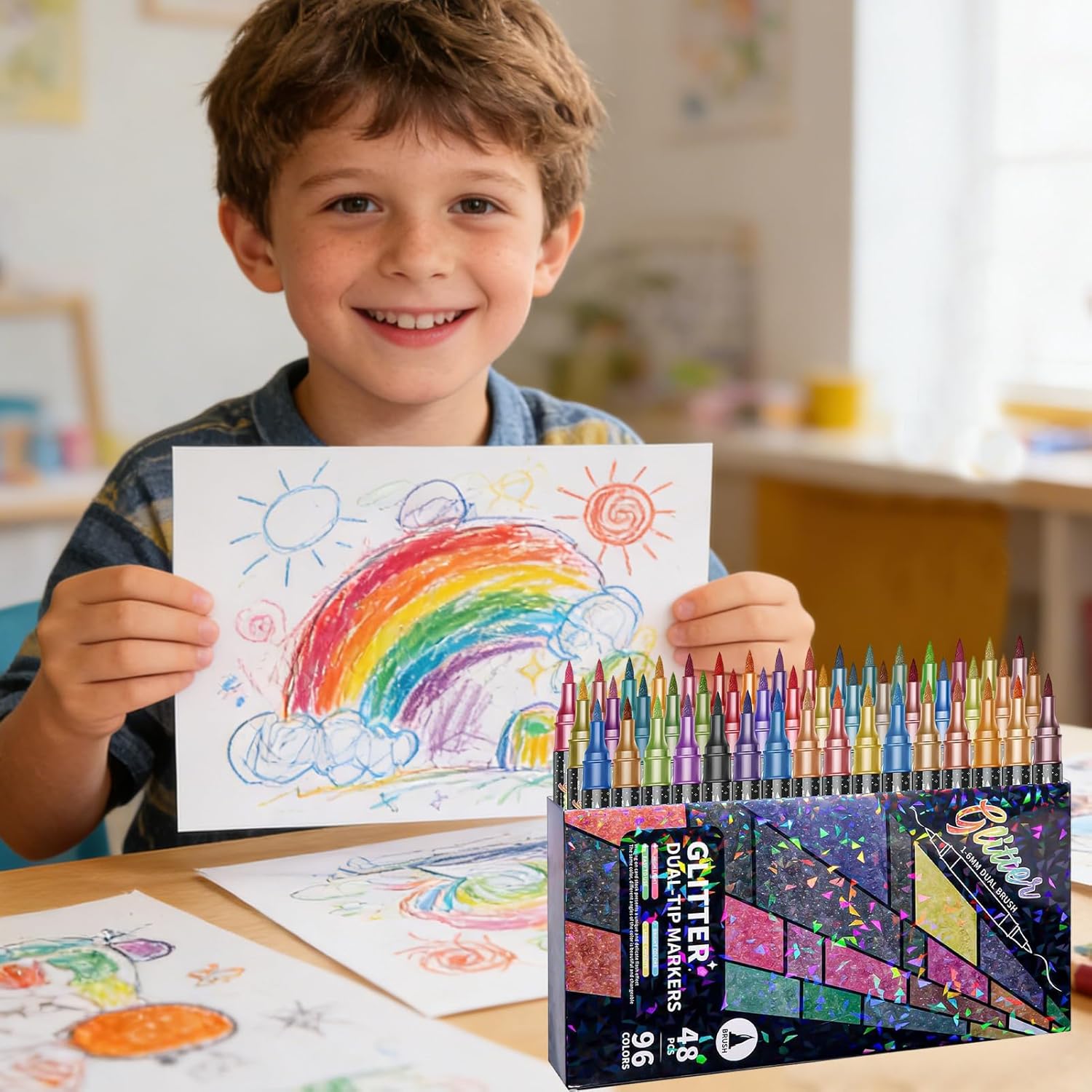 Glitter Paint Pens - Double-Tip Water-Based Ink Set, Water Based Shimmer Markers, Scrapbooking Art Supplies Glitter | Craft Coloring Pens,for DIY Crafts Scrapbooking Art Supplies School Adults Kids