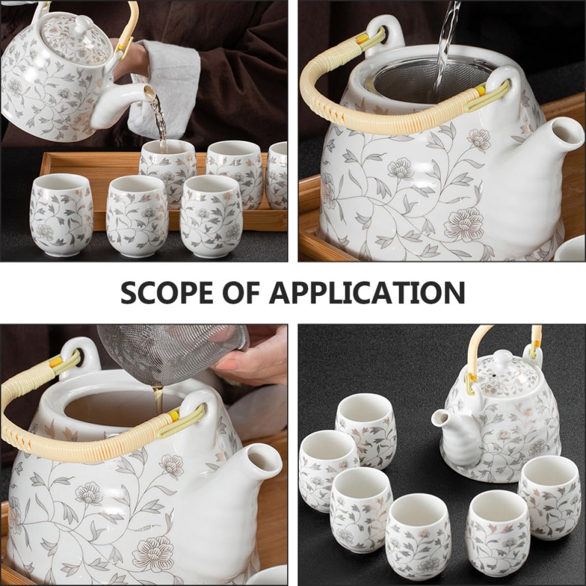 Juego de Tetera Tazas de Té 950ml de Color Claro de Cerámica