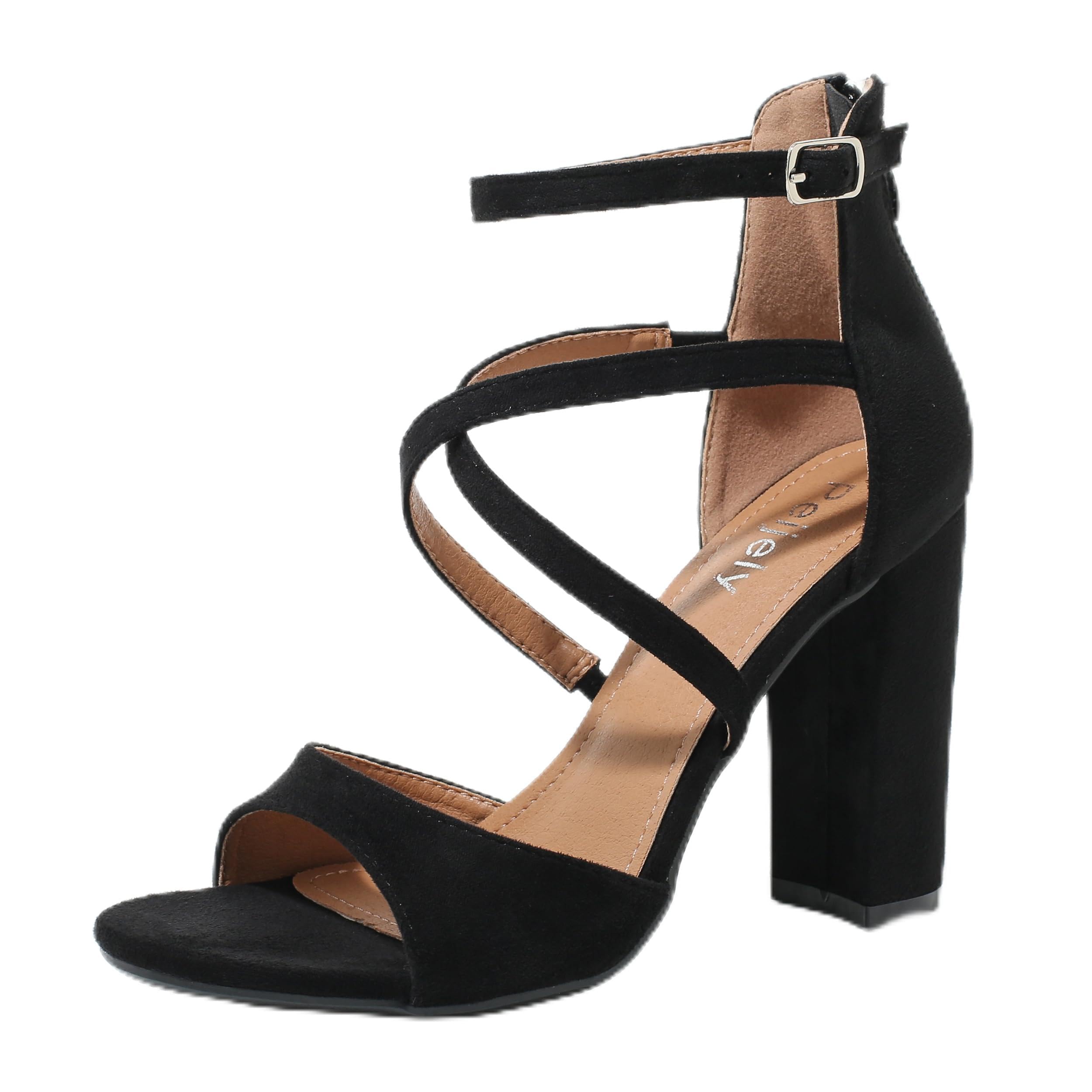 Peijely Women's Strappy Sandals, Block High Heel, Ankle Buckle Zip Closure, Dress Party Heels