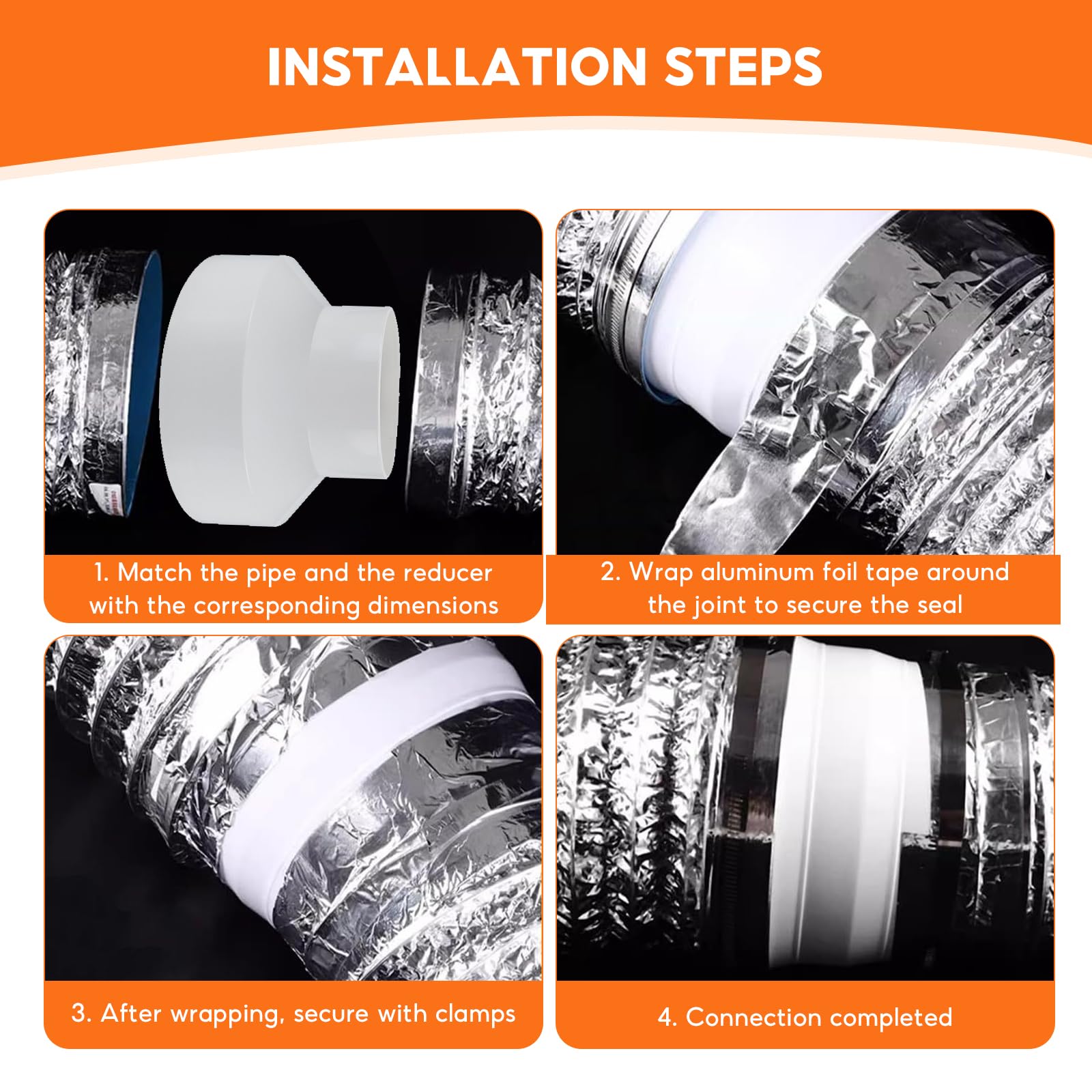 Réducteur de conduit de 150 mm à 100 mm, coupleur de réduction de conduit rond avec colliers de serrage en acier inoxydable (91-114 mm, 141-165 mm) pour ventilateurs d'extracteur, hotte aspirante