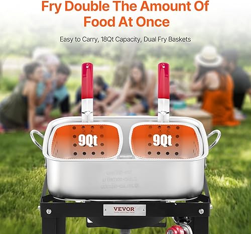 Miniatura 2 de VEVOR Freidora de Pescado y Alitas de 18 Qt con Canasta Doble, Kit de Freidora de Pescado de Propano de Aluminio, Olla de Freidora Profunda para