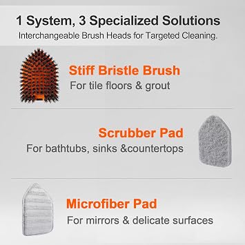 CLEANHOME Tile Tub Scrubber Brush with 3 Different Function Cleaning Heads and 56 Extendable Long Handle-No Scratch Shower Scrubber for Cleaning Bathroom Kitchen Toilet Wall,Bathtub,Sink,Grey