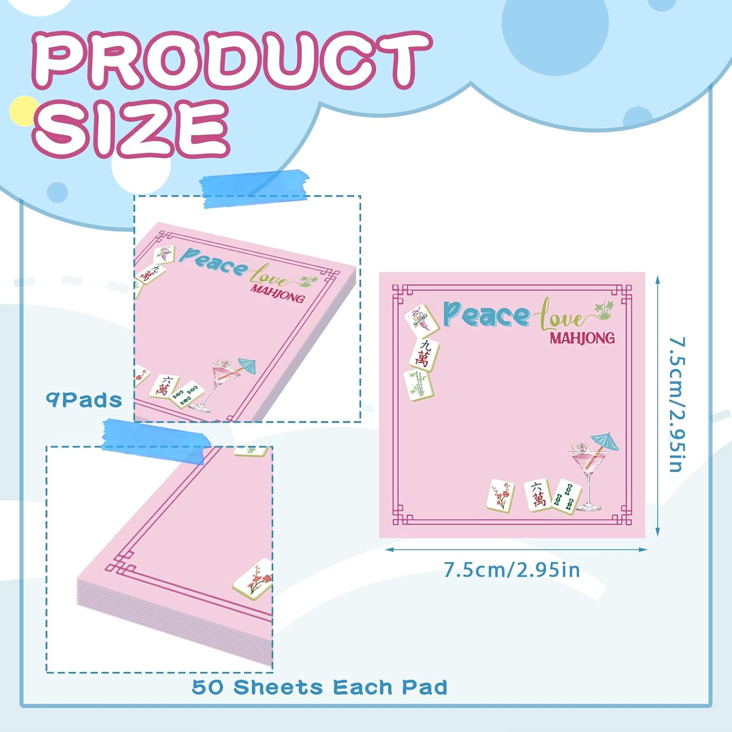 ZCPTZ 9 Pcs Mahjong Style Notepads 3" x 3" Self-Adhesive Mah Jong Note Pads Memo for Home School Office Supplies Mahjong Lovers Gifts - 450 Sheets Reusable Mahjong Sticky Notes - Image 2