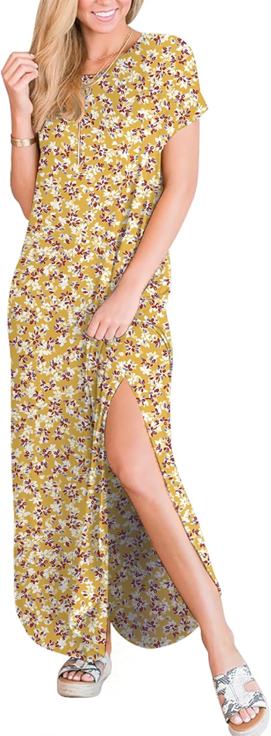 ANRABESS Womens Summer Maxi Dress Short Sleeve Casual Loose Long T Shirt Dresses Split Vacation Beach Sundress Travel Outfits - Image 3