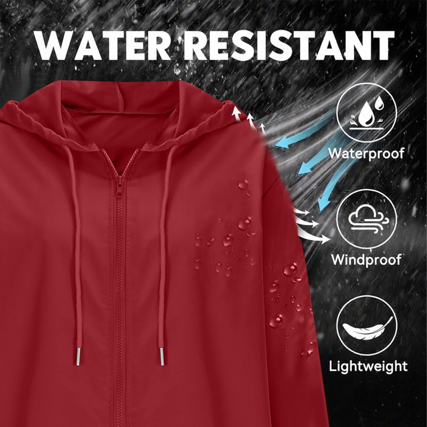 Rain Jacket Women Water Proof Windbreaker Jackets with Hood Outdoor Breathable Raincoat Travel Hiking Zip Up Hoodie