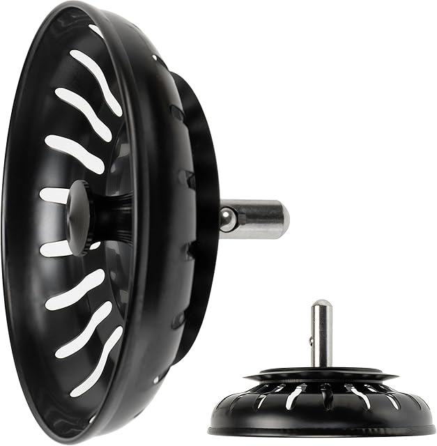 Sitko do zlewu, 1 opakowanie, Ø 82 mm, czarne, standardowe czop 40 mm, trzpień Ø 8 mm, wniesie do odpływu 30 mm głębokości, idealna jako część zamienna do zlewozmywaków Blanco, sitka zawór