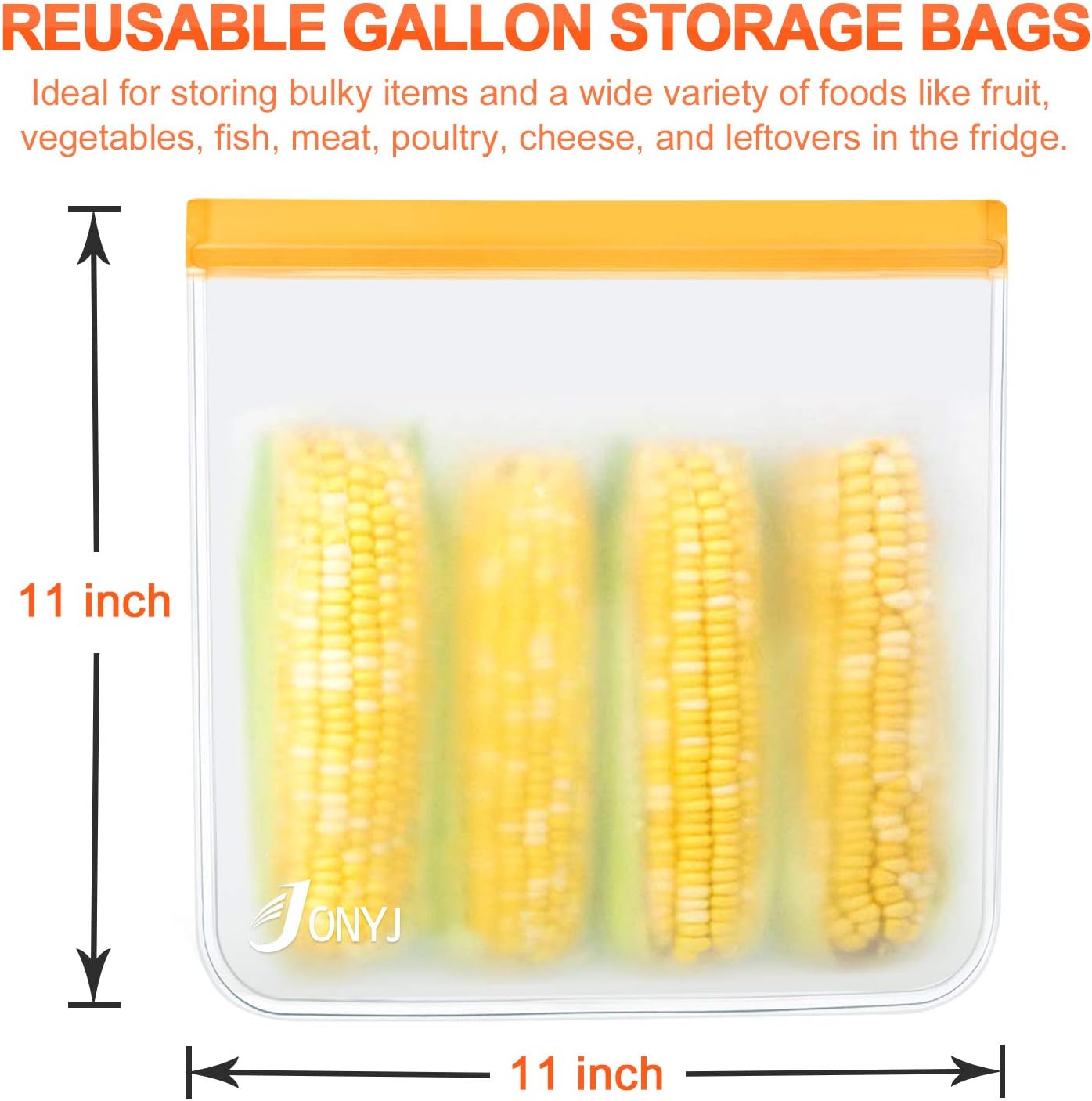 Reusable Storage Bags, EXTRA THICK Gallon Ziplock Bags for Marinate Meats, Vegetables, Fruit, Cereal, Sandwich, Snack, Travel Items, Meal Prep, Home Organization (5 Pack)
