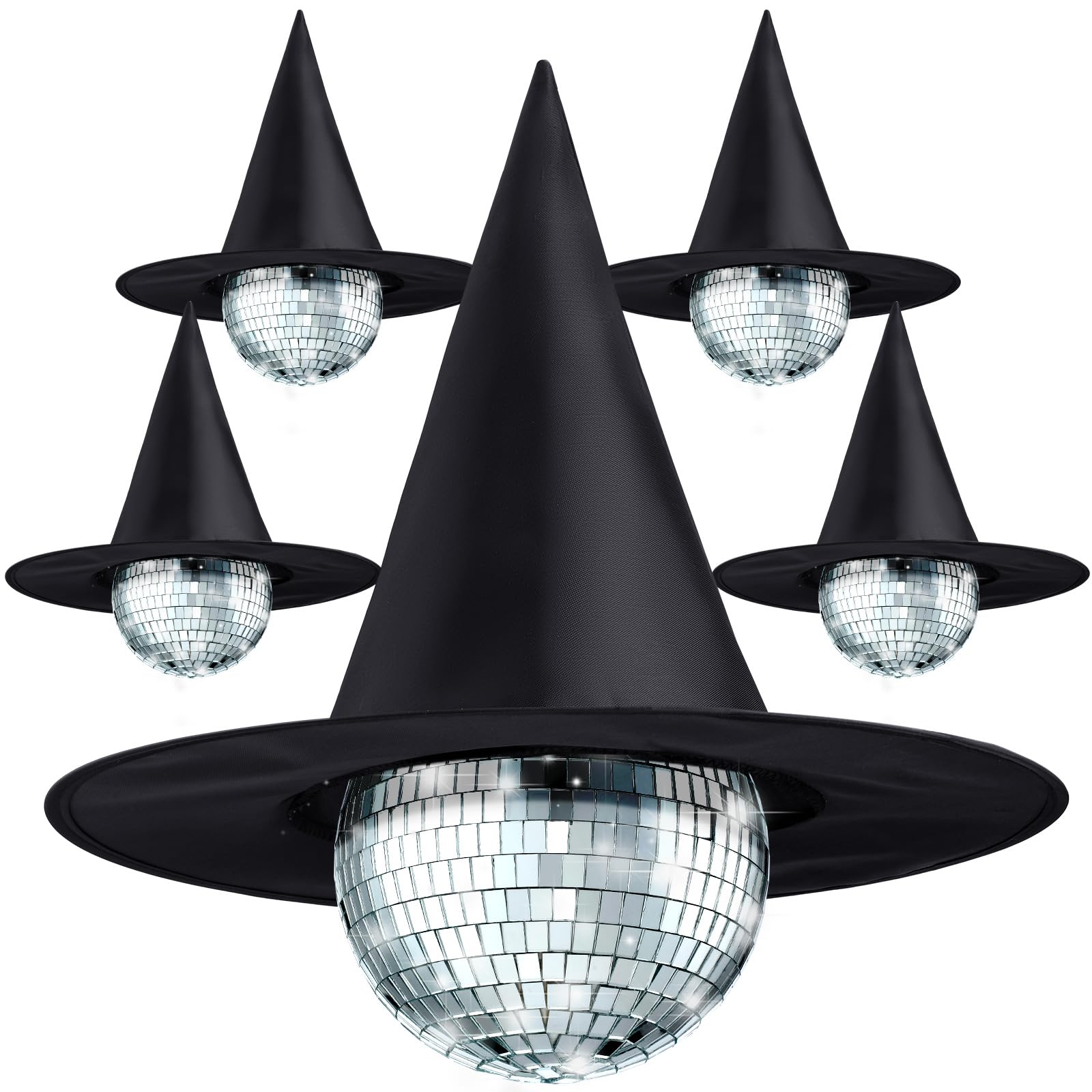 Halfchet 4 Set of Halloween Hanging Mirror Disco Ball Ornaments with Black Witch Hat Halloween Hanging Decorations for Tree Party Stage Home Decor