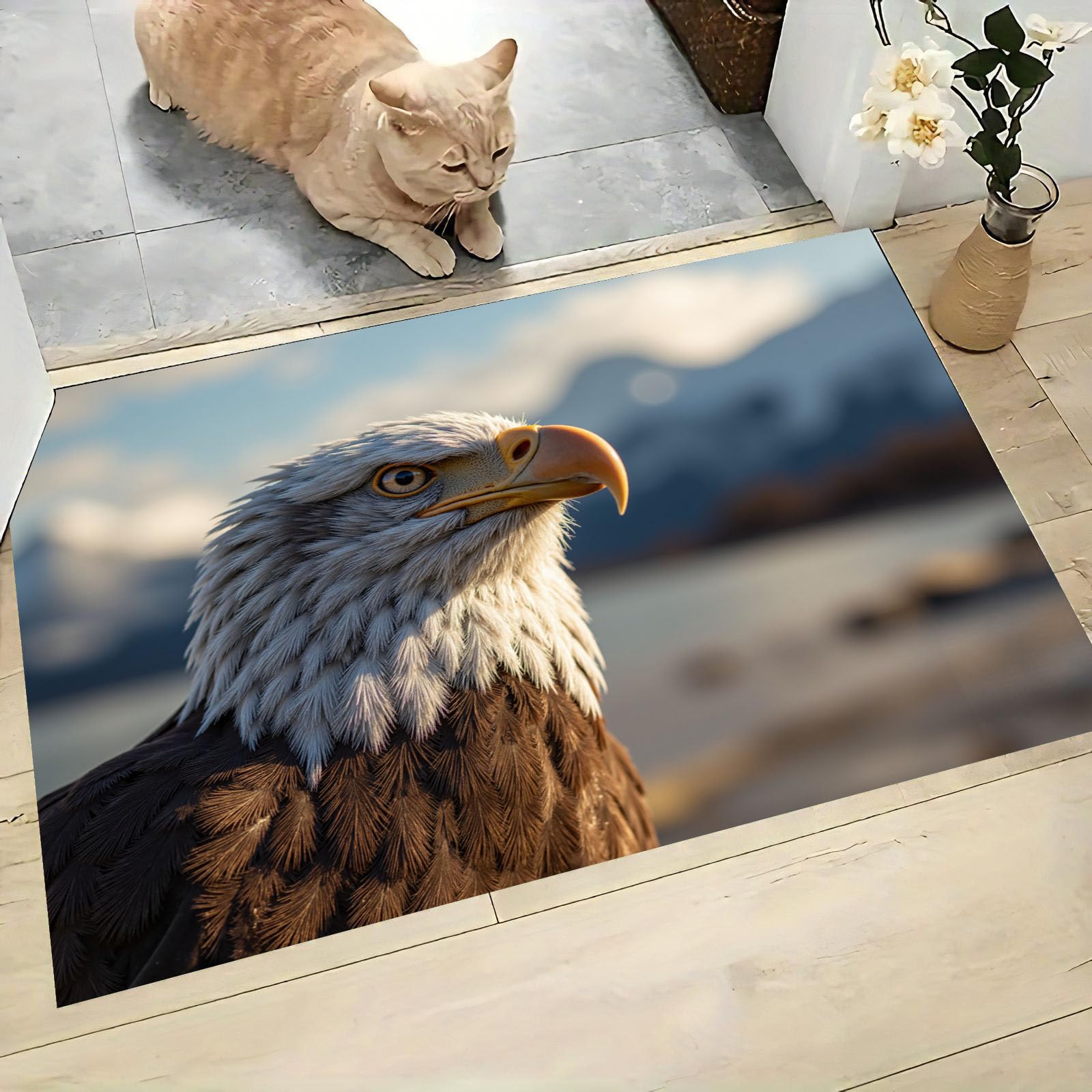 Paillasson de qualité lavable au motif d'aigle bleu et blanc pour porte de maison