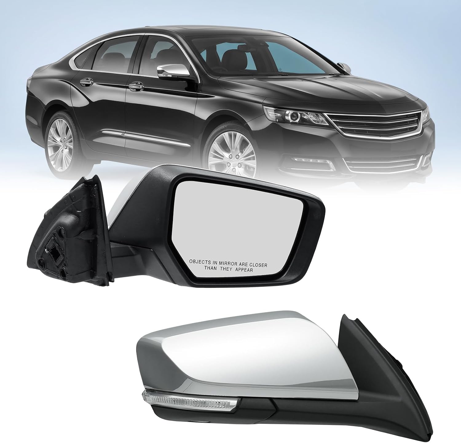 (12 Pins) Left Driver Side Mirror Fit For 2014-2019 Chevy Impala With Power Glass Heated Turn Signal Puddle Light Mirror Memory Manual Folding Match Chrome Cover Replace#22936937PFM