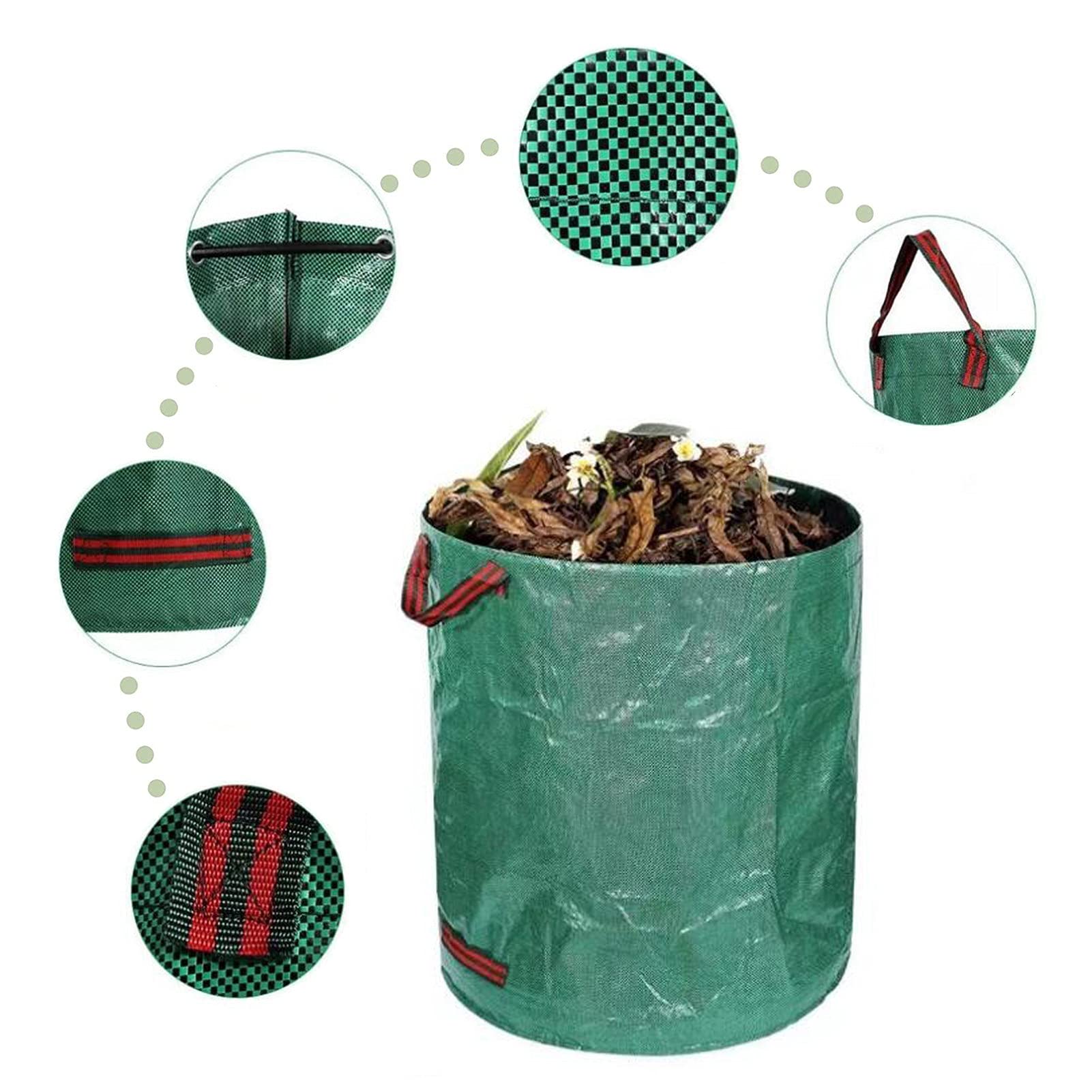 Bolsas De Basura De Jardín 120L,Saco De Jardín Resistente con Mango,Bolsas De Hierba De Hojas Plegables Y Reutilizables,Bolsas De Jardín Verde Premiums, (H 76 Cm, D 45 Cm),4PCS