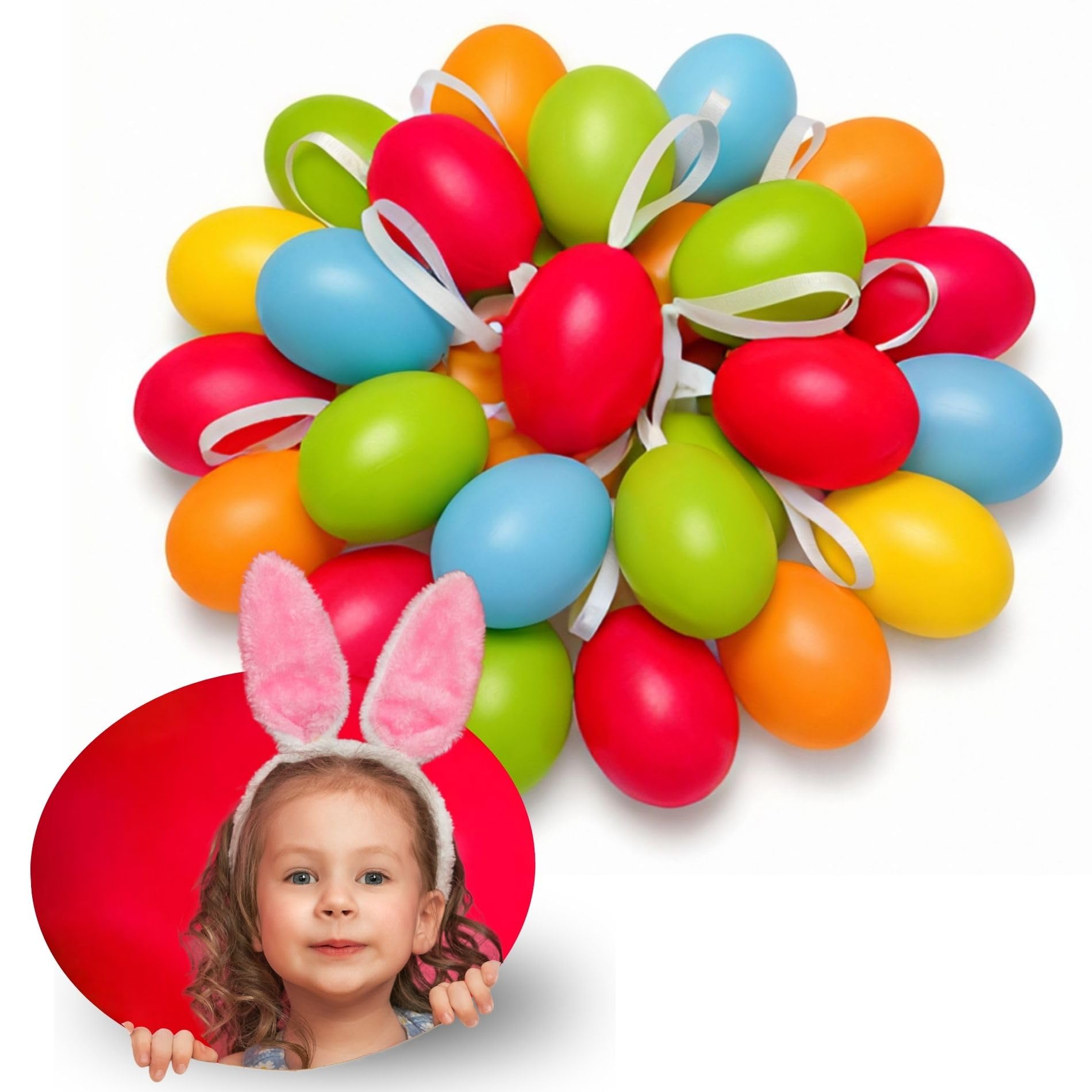 Bada Bing 48er Set Deko Ostereier 6 cm zum Aufhängen in schönen bunten Pastellfarben - Eier für Ostern aus Kunststoff draußen Ostergarten - Plastik Oster Eier für den Osterstrauß Outdoor Hänge-Deko