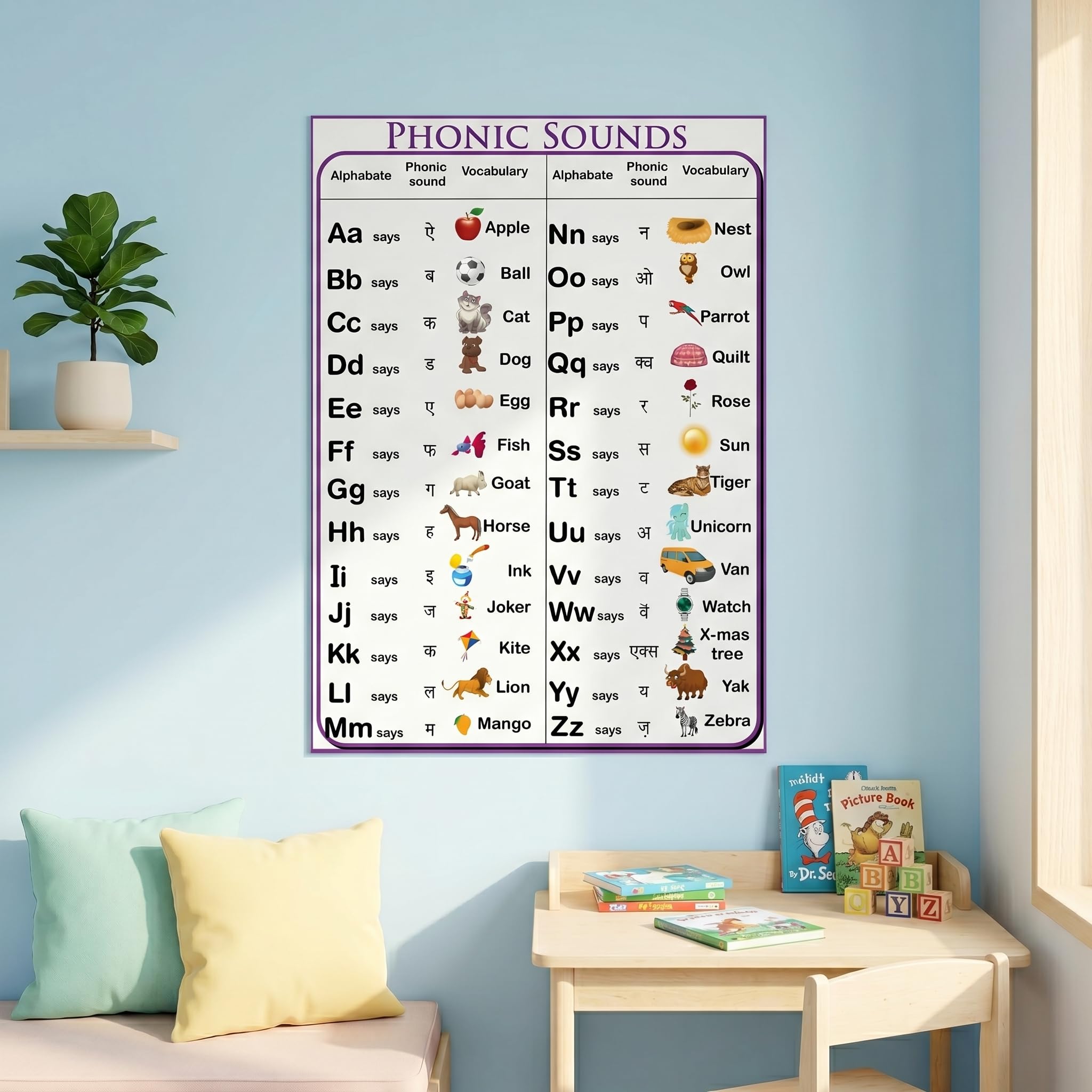 SAF Phonic Sounds Poster for Kids, Sparkle Laminated Self Adhesive Alphabet Phonics Learning Wall Chart for Nursery, Preschool Classroom Decor 12 Inch x 18 Inch-image-35
