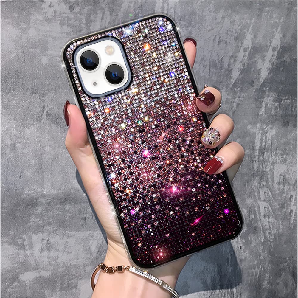 Coque iPhone 14 violette strass brillants LUVI faite main - 7