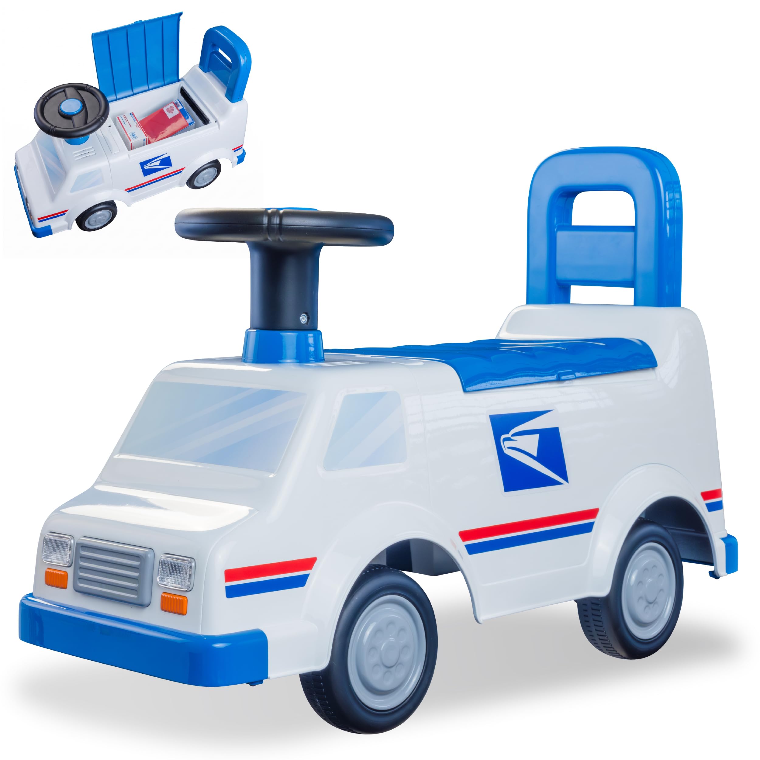 Waddle USPS Mail Truck Toddler Ride on Toys - Foot to Floor, Lights, Sounds, Interactive Toys, Includes Postal Box, 2 Envelopes, Toddler Toys, Easy Assembly, Durable Quality, Up to 44 lbs