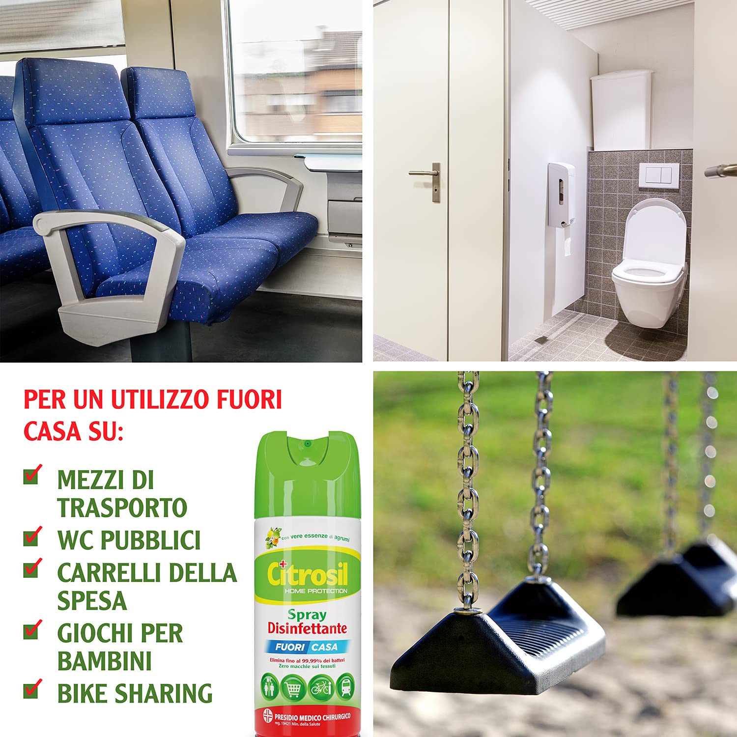 Citrosil Home Protection - Spray Disinfettante On the Go con Vere Essenze di Agrumi, Superfici Multiuso, Elimina Fino al 99,9% dei Batteri, Pratico Utilizzo Dentro e Fuori Casa, 100 ml x 12 Pezzi