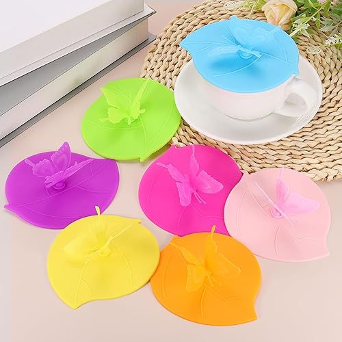 Miniatura 5 de uxcell 4 tapas de silicona para tazas, tapa de taza de 5 pulgadas, con sello de mariposa, reutilizable, antipolvo, hermética, tapa para tazas