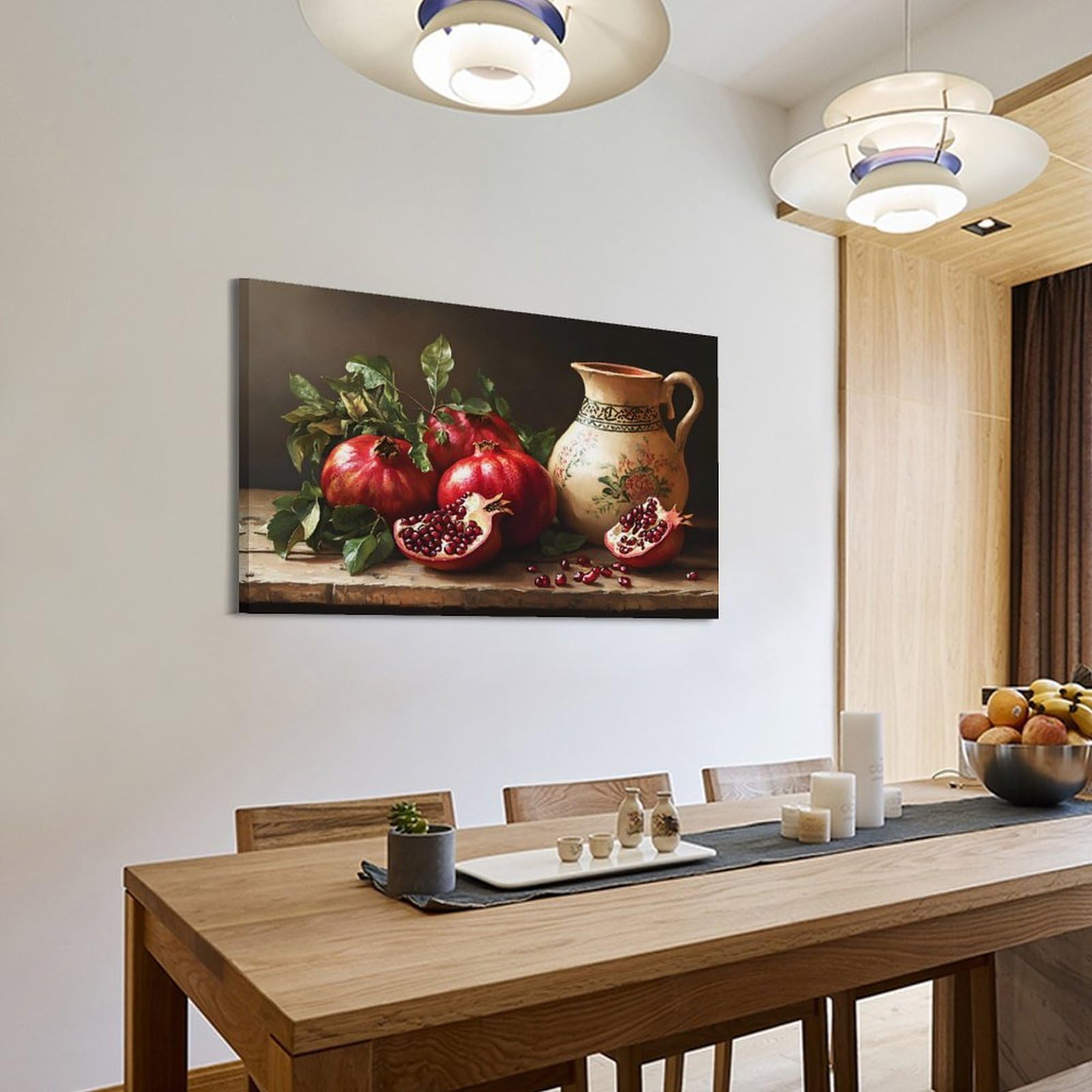 Stilleben Granatapfel-Druck, Wandkunst, hängende Gemälde, rustikales Bauernhaus, ästhetisches Leinwandposter, Dárk Acádemia, Wanddekoration für Küche und Esszimmer, 50 x 75 cm