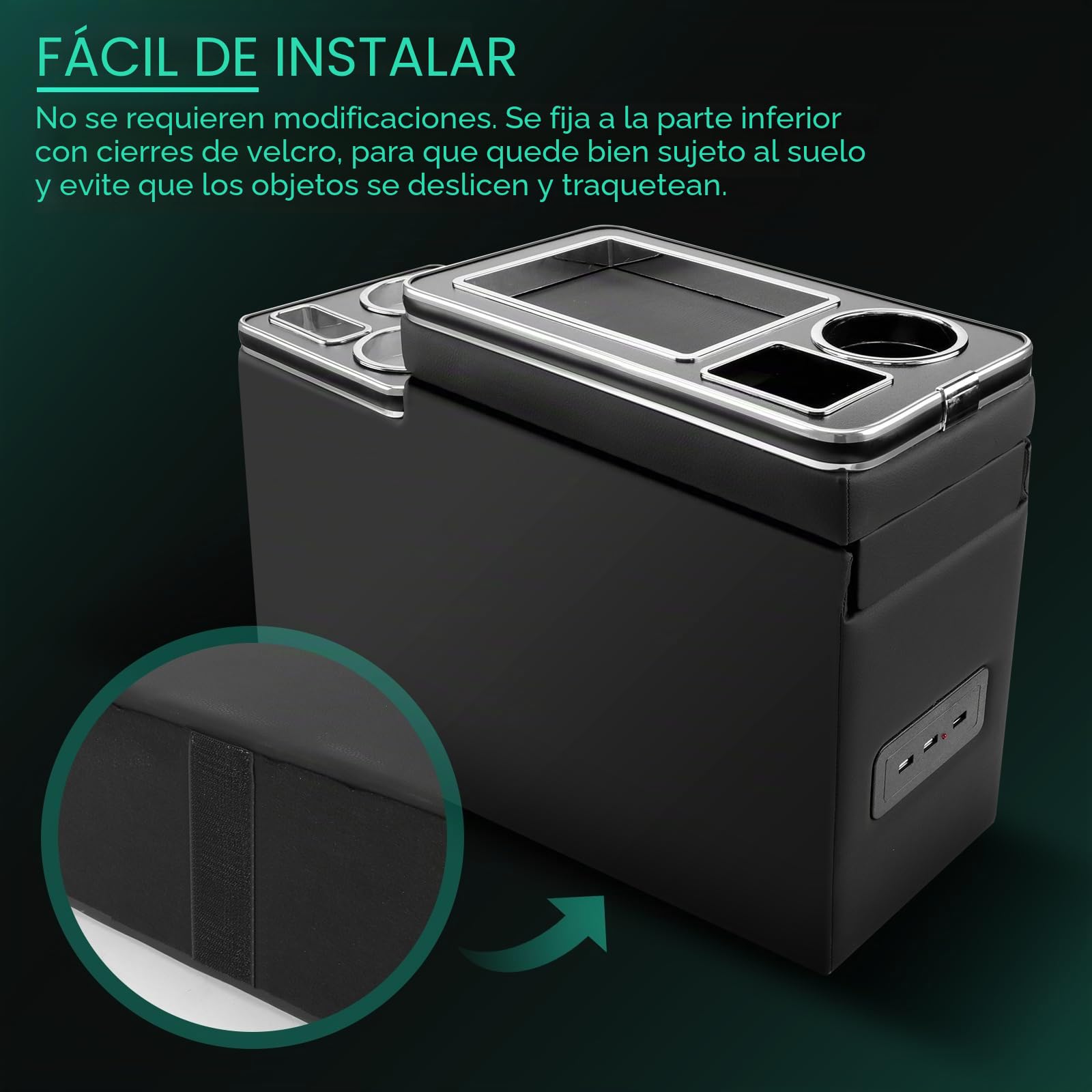 KAOLALI Consola Central Compatible con VW T4 T5 T6 T6.1 T7 2003-2019 | Consola Central con Compartimentos y Portavasos, con Estantes, Puerto USB y Luces LED, Elegante Apariencia, Negro