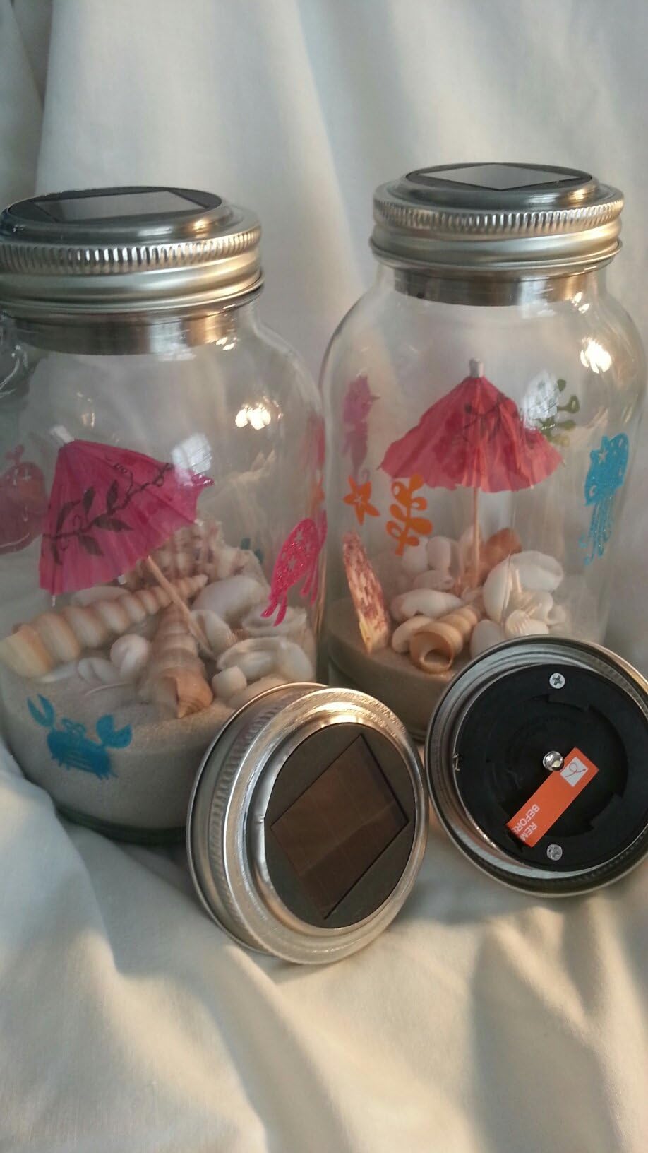Upcycled, ReCycled, Reclaimed, Refurbished Mason Jar Solar Light with Shells