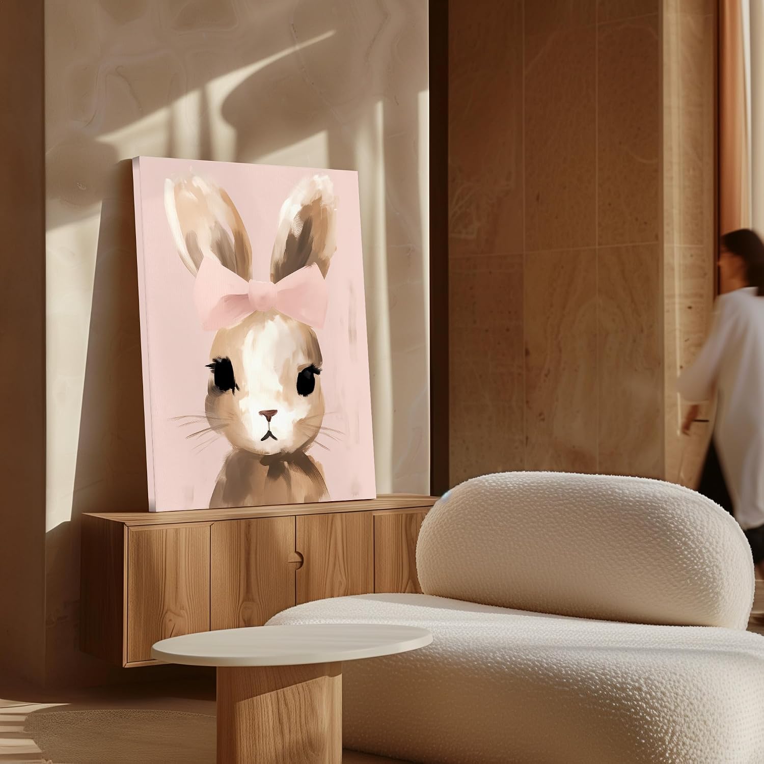 Poster Master Little Rabbit Canvas - Bunny Print - Pastel Color Art - Watercolor Art - Gift for Kids & Parents - Chic Decor for Nursery, Bedroom or Kid's Room - 8x10 STRETCHED Canvas