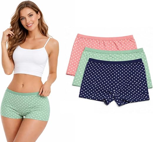 DIL-SE Women's Boy Shorts Panties with Soft Waistband Polka Dot Combed Cotton Elastane Stretch Innerwear High Coverage Und...