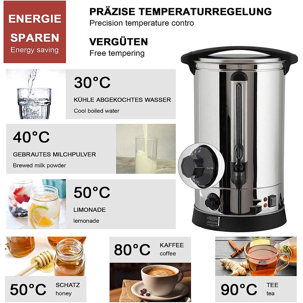 Melko Bollitore per vin brulé, macchina per bevande calde, 7 litri, con rubinetto, per latte, caffè, tè, cacao, vin brulé, distributore automatico di bevande, 1500 W, per il riscaldamento, il