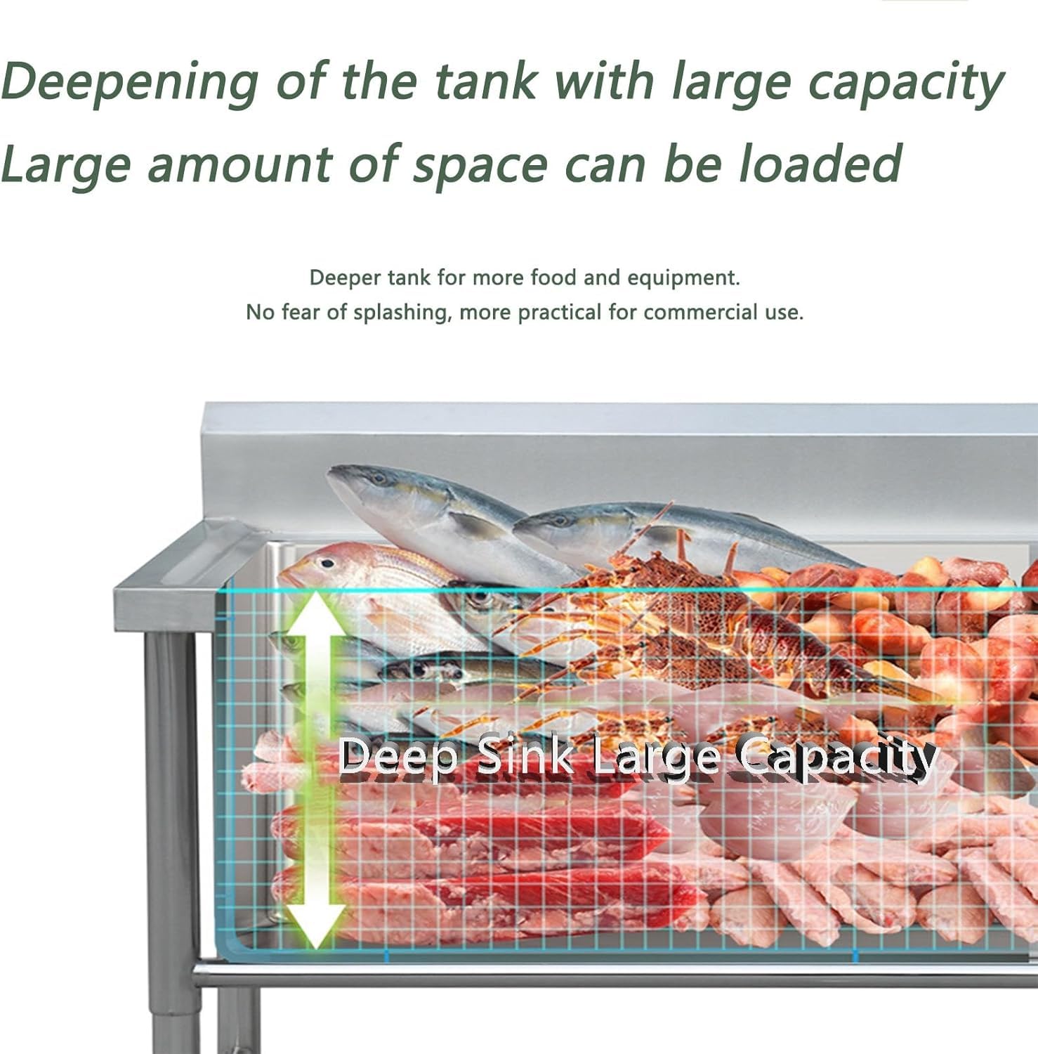 Lavandino autoportante in acciaio inox con rubinetto per garage, Autoportante Lavandino Multiuso Lavamani Industriale Ristorante Commerciale Garage Cucina Lavanderia Esterni Industriale (100*60*80)