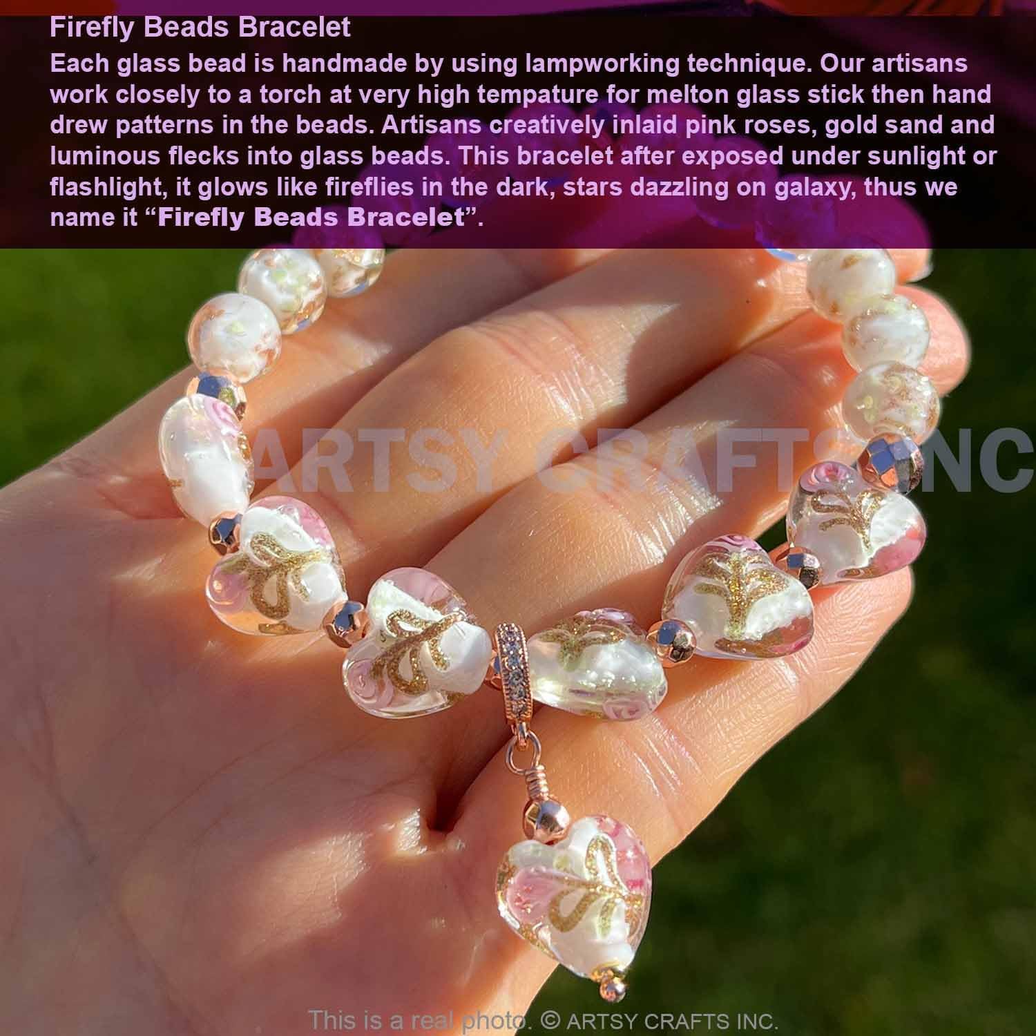 ARTSY Crafts Glow in the Dark Heart Shaped Glass Bead Bracelets & Necklaces, Handmade in USA image 5