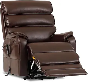 DYNOX Oversized 400 lbs Power Lift Recliner Chair for Big and Tall Elderly, Dual Motor Lay Flat Lift Chair with Heat & Massage, Extended Footrest, 9298L, Faux Leather Brown