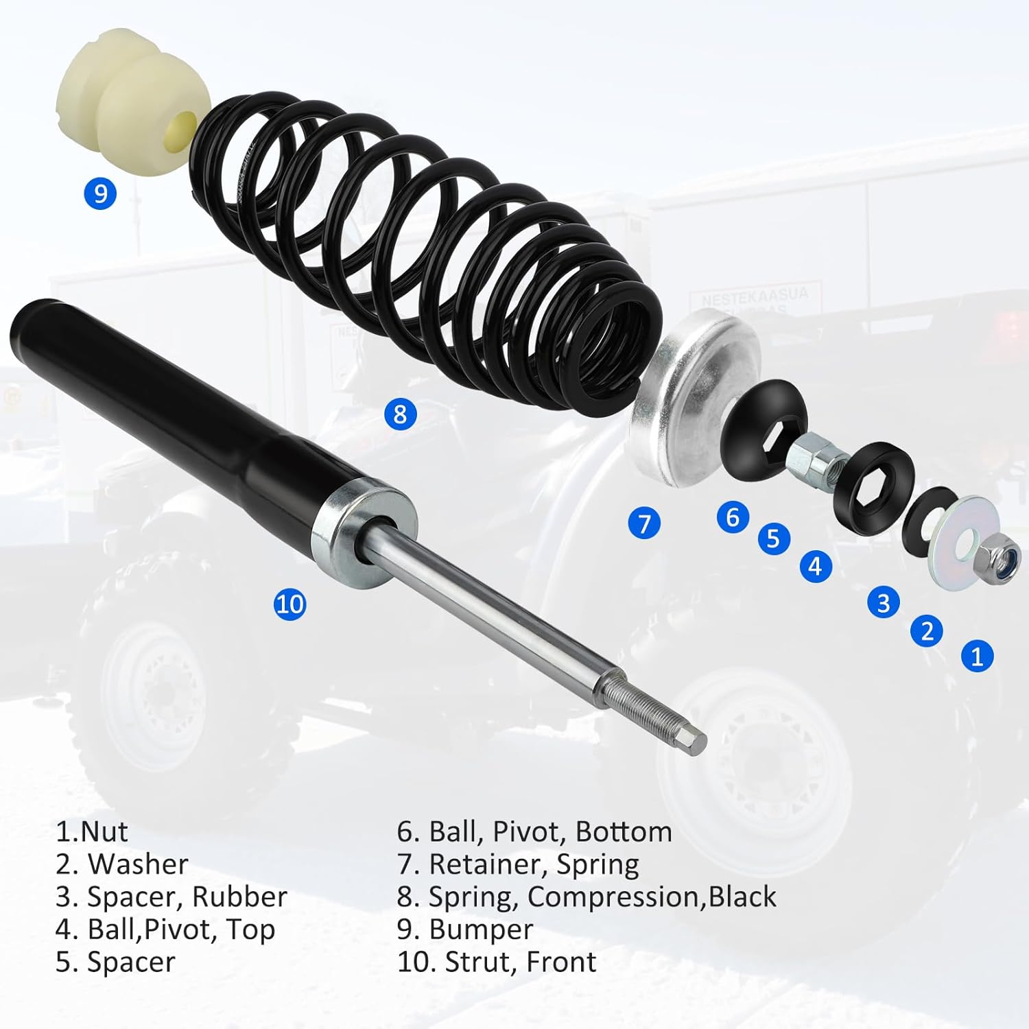 Front Shock Strut for Polaris 95-04 Sportsman 335/400/500/600/700 95-09 Magnum 325/330/425/500 Xplorer 250/300/400/500 Trail Boss Xpress Xpedition ATP Big Boss Diesel Worker Trail Blazer 250