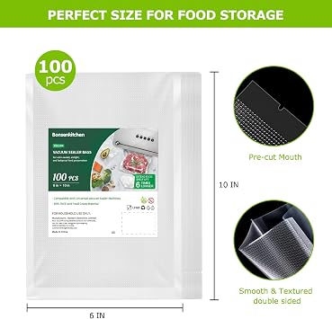 Bonsenkitchen Vacuum Sealer Machine VS4100+100 Pint Bags 6 x 10 VB3204