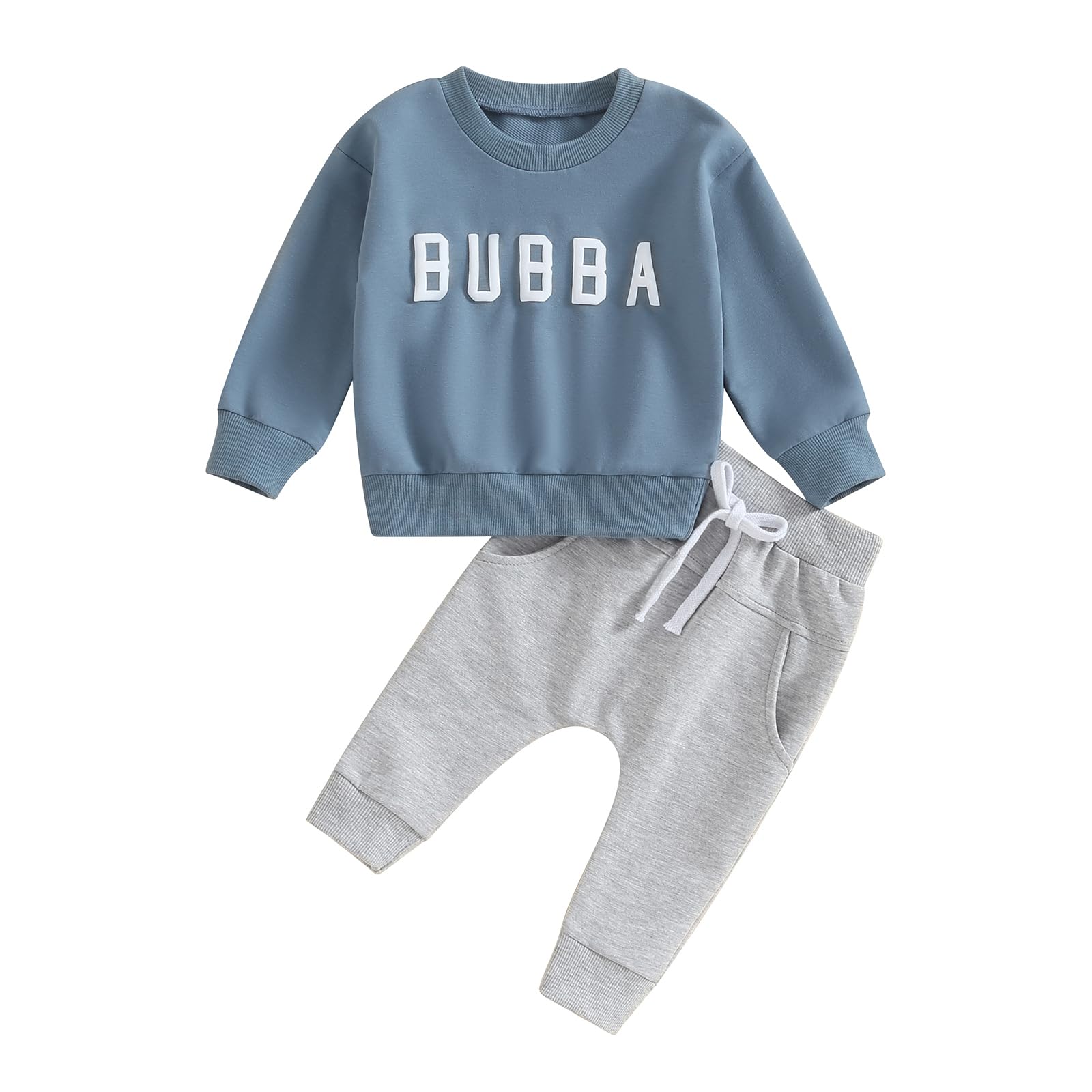 BOIBOKOKO Toddler Baby Boy Clothes BUBS/BUBBA Embroidery Sweatshirt Top Solid Color Jogger Pants Fall Winter Outfit