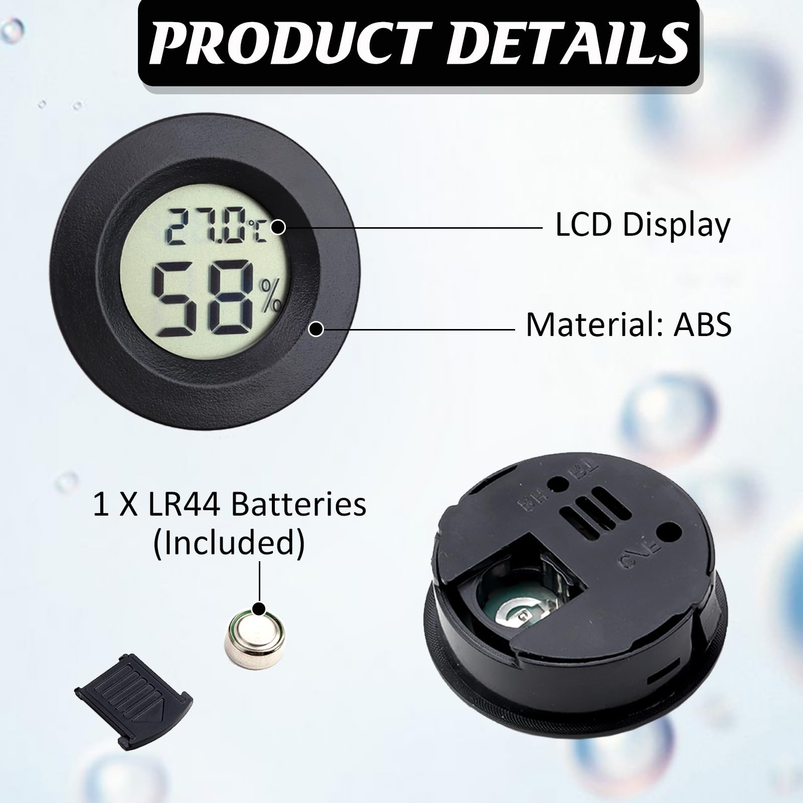 3Pcs Digital Hygrometer Thermometer Round LCD Temperature Humidity Monitor for Greenhouse Home Office Babyroom Basement Christmas New Year Gifts(Black) (3Pcs Black) — view 5