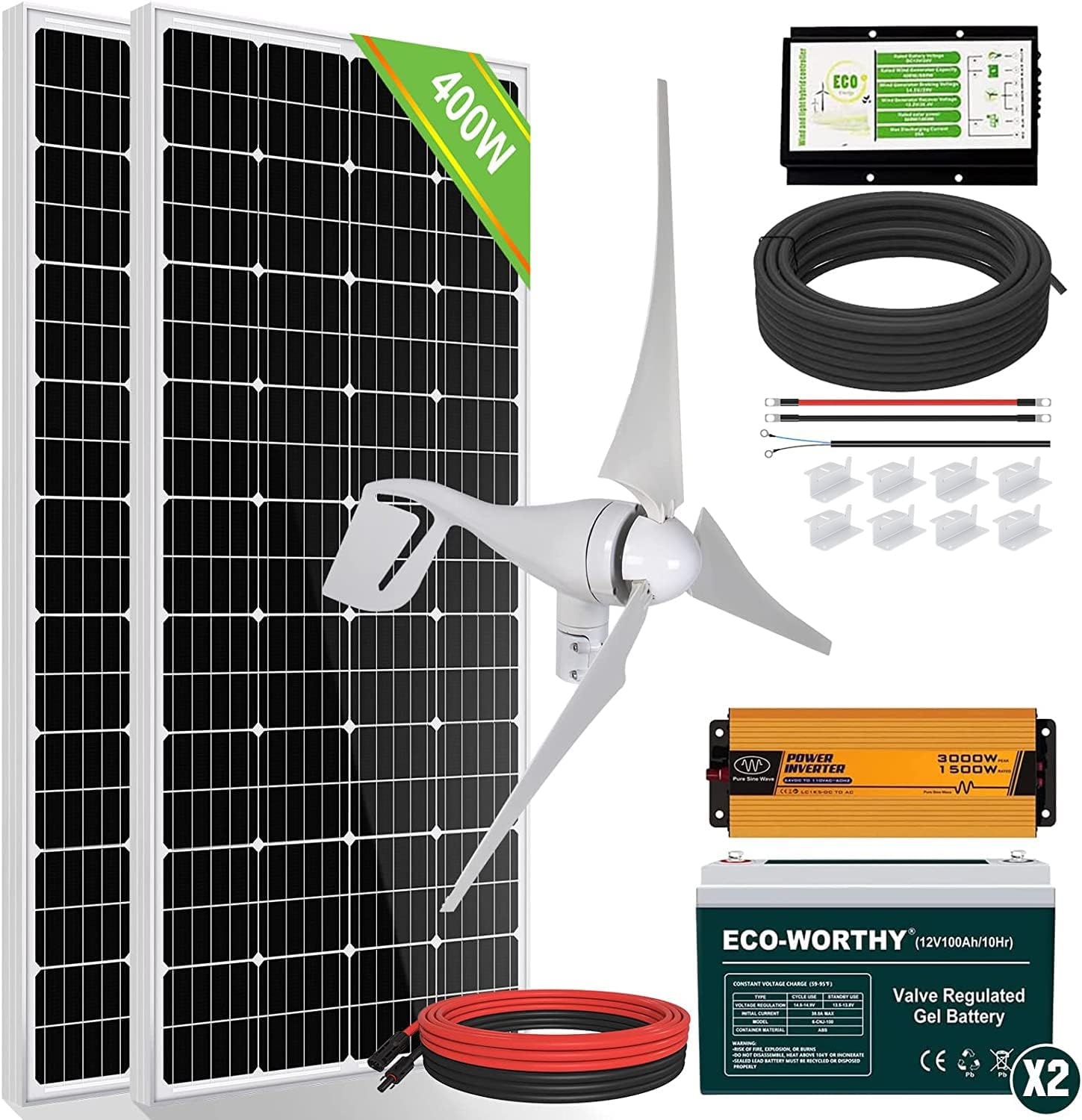 ECOWORTHY 800W Solar Wind Power Kit 1x 400W Wind Turbine