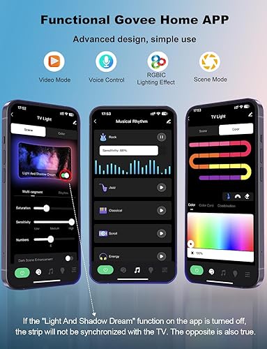 Miniatura 5 de Retroiluminación LED de TV con cámara para pantallas de 55 a 65 pulgadas, tira de luces LED de 13 pies sincronizada con pantalla y música, tira de