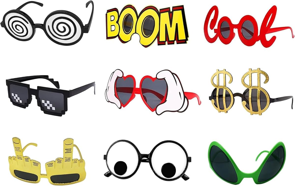 ZAKVOOR 10 pares de gafas divertidas de fiesta, gafas de sol novedosas de verano para eventos y fotos, accesorios para fotomatón
