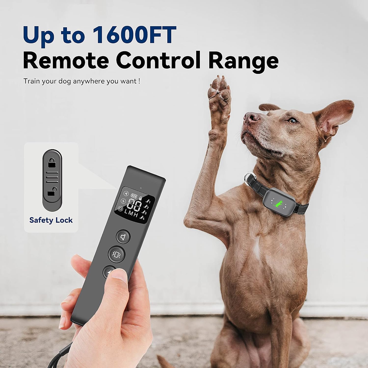 PETLESO Dog Shock Collar with Remote, 3 Training Modes Electric Dog Training Collar, Rechargeable Waterproof Bark Collar for Medium Large Dog, Remote Range Up to 1600ft