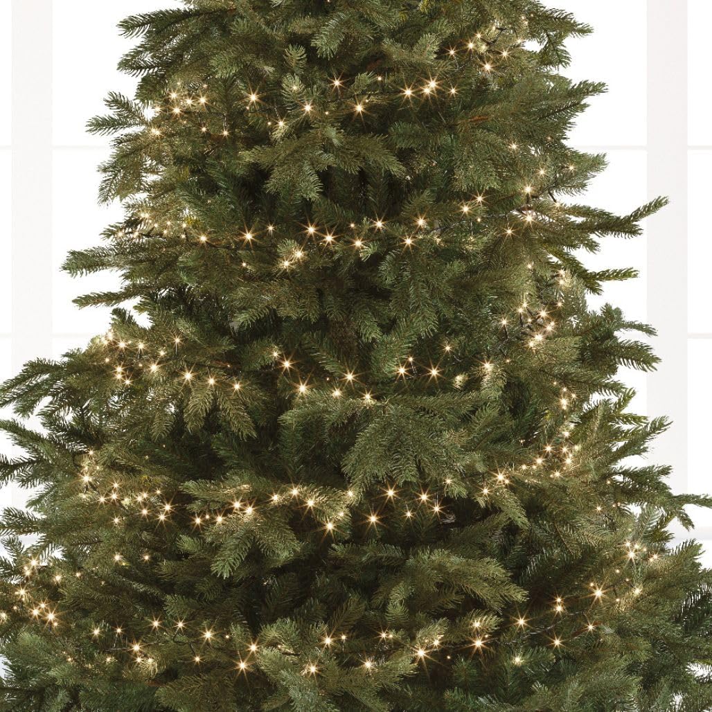 Lumineo 500 LED Warm White Christmas Compact Lights Set, Green Wire, Timer Included, 8 Functions