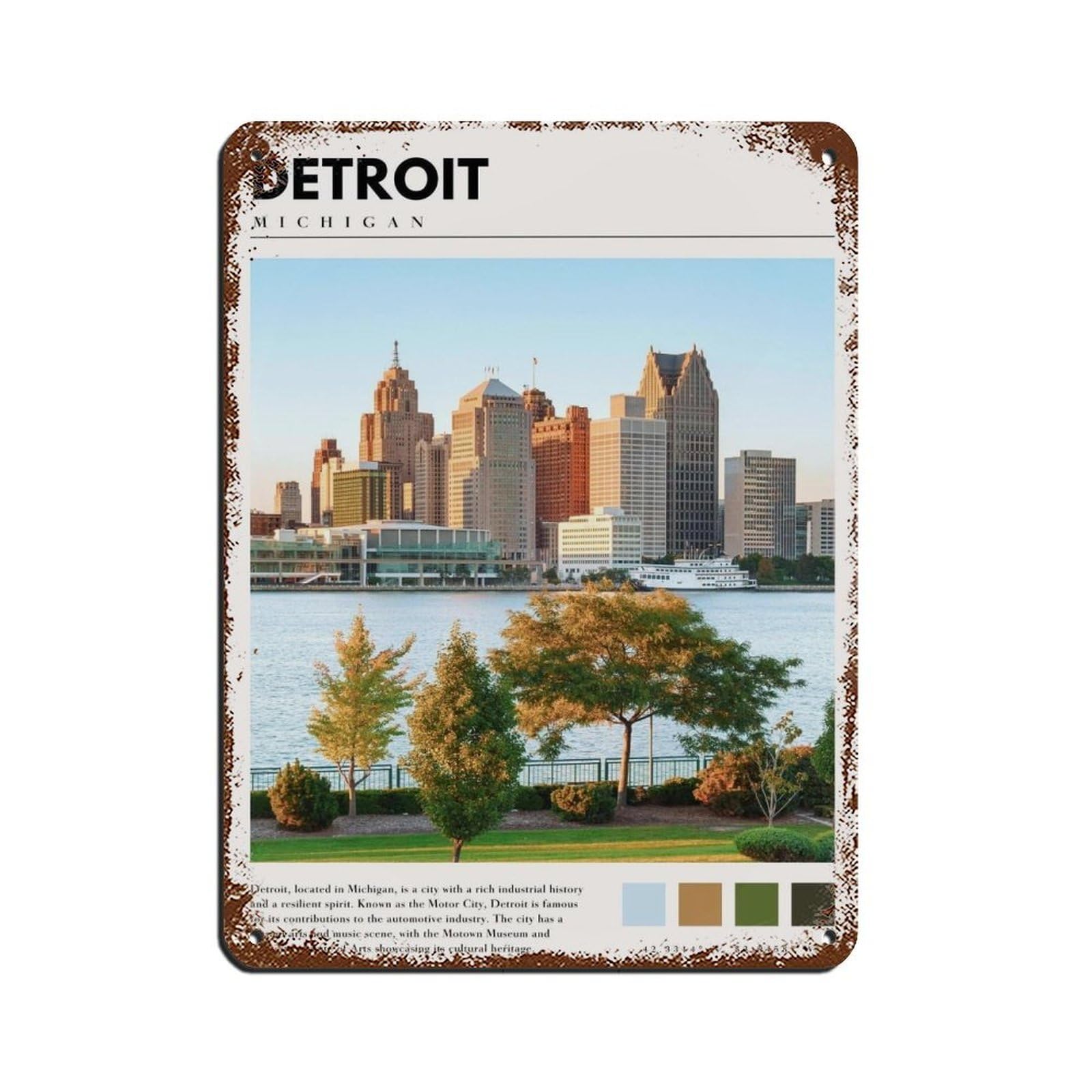 Detroit Michigan Poster Detroit Photo Art Tin Sign Vintage Metal Pub Club Cafe Bar Home Wall Art Decoration Poster Retro 12x16inch(30x40cm)