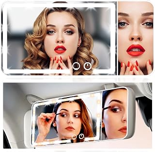 ihkwlma Upgraded LED Car Sun Visor Vanity Mirror - Large HD 13x7" Makeup Mirror with 3X Magnifier, Universal Fit