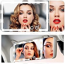 ihkwlma Led Car Sun Visor Vanity Mirror Upgraded with 3 Lights Large Dimmable Light Up Touch Control Vanity Makeup Rechargeable Universal Rear View Mirror for Car Visor