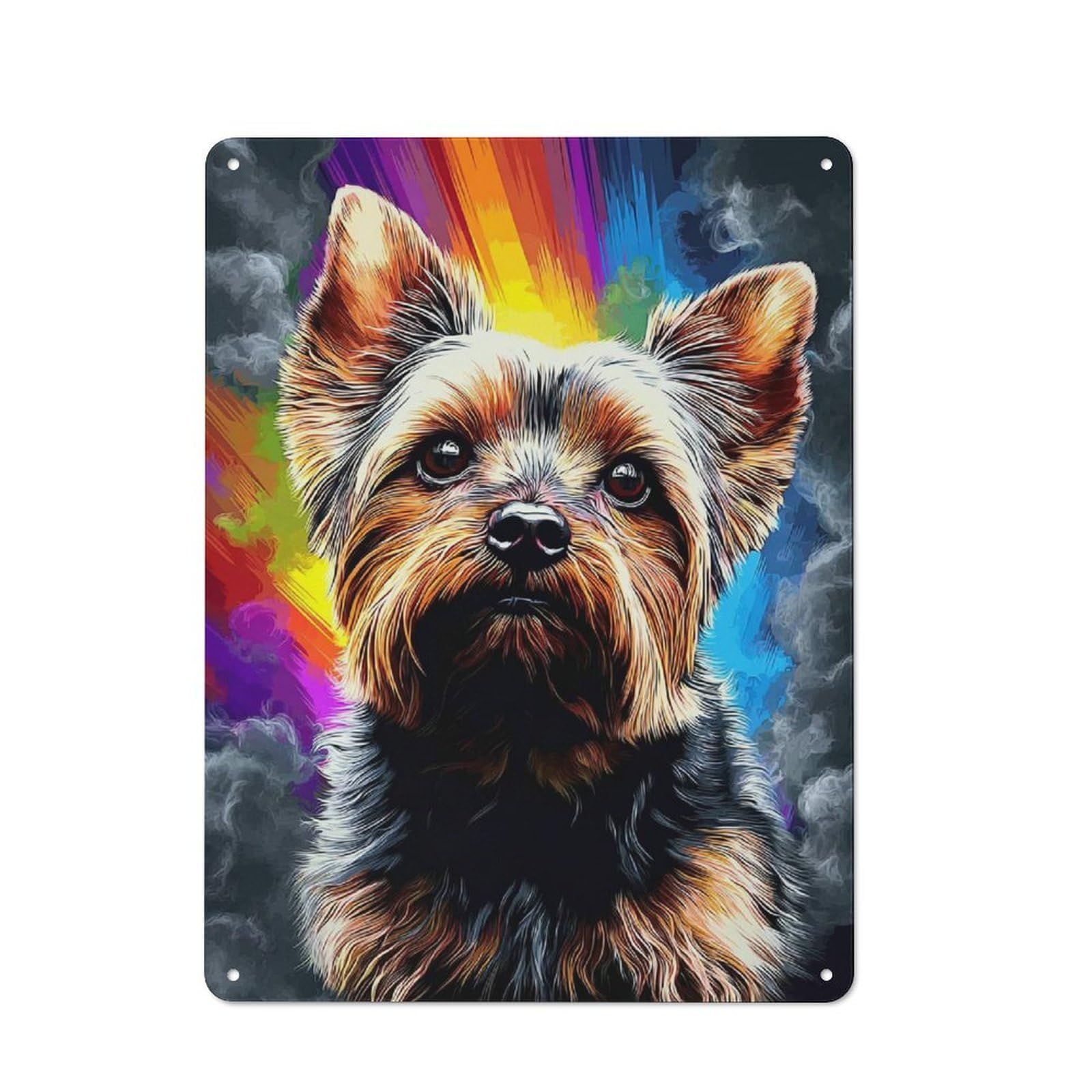 Junmoney Colorful Yorkie Portrait -1 Vintage Tin Wall Plaque 40X30cm For Studio Or Craft Room, For Garage, Workshop And Man Cave Decoration