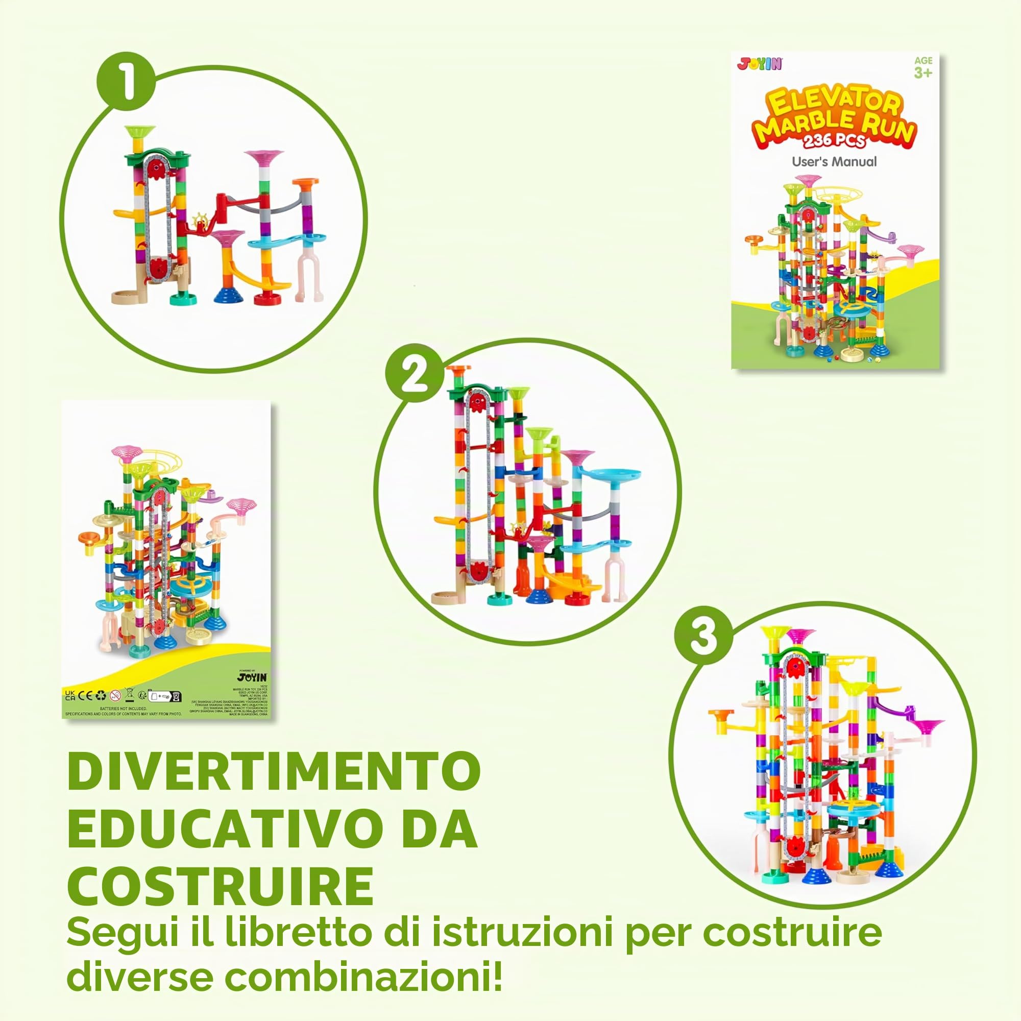JOYIN Pista per marmotta, 236 pezzi, giocattolo educativo con ascensore motorizzato, giocattolo educativo per bambini di età 7 8 9 10 11 12 anni